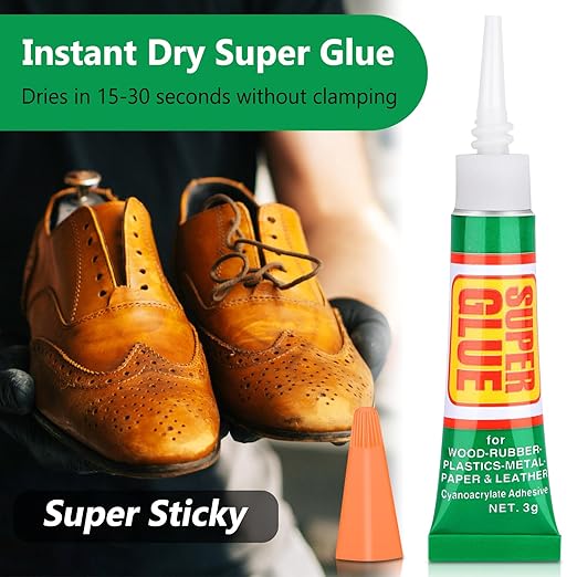 12 x 3g Super Glue Strong Adhesive, Fast Drying SuperGlue Liquid Cyanoacrylate Glue Flexible Precise for Plastic, Crafts, Ceramic, Wood, Metal, Bead Jewelry Making Leather Repairs (Single Use Tube)