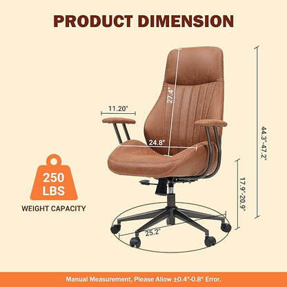 Ergonomic Executive Office Chair with Lumbar Support, Adjustable Height Home Office Desk Chair with Armrests, High Back Padded Headrest Office Chair, Rolling Swivel Computer Gaming Chair, Brown
