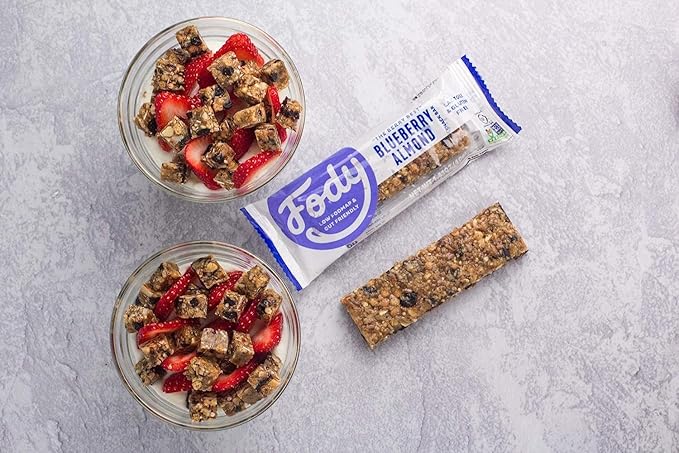 Fody Foods Snack Bars Variety Pack, 1.41 Oz (Pack of 24), Almond Coconut & Blueberry Almond, Protein Bars, Low FODMAP, Gut & IBS Friendly, Vegan, Lactose Free, Non-GMO, Gluten Free