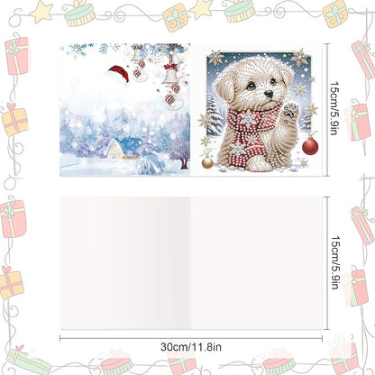8pcs Diamond Painting Greeting Cards- Christmas Puppy & Halloween Kitten Cards for Blessings and Wishes, Special Shape Crystal Partial, Paper Material, DIY Gifts for Christmas Day Halloween