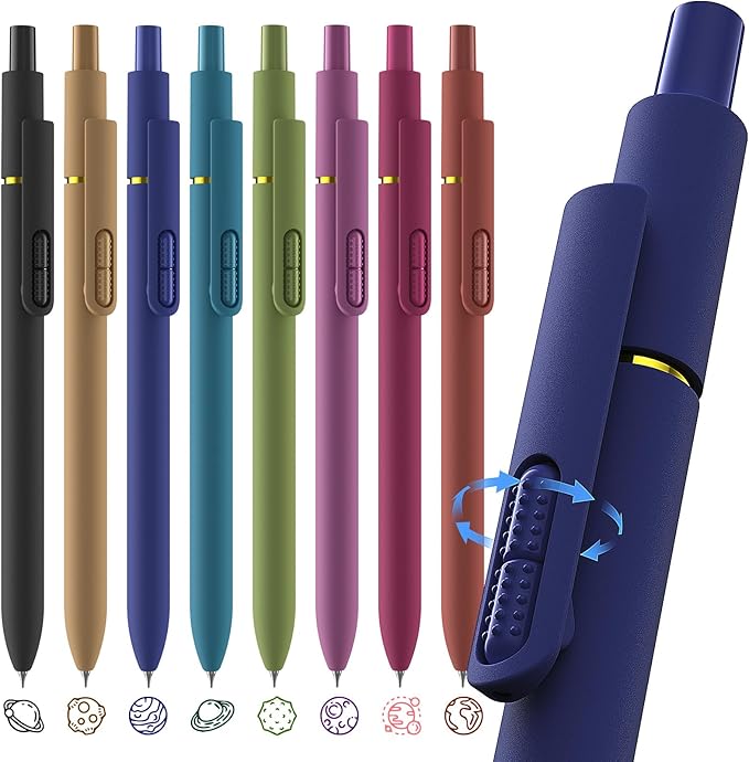 8 Pack Colorful Gel Ink Pens，Quick-Dry 0.7mm Fine Point Fidget Pens for Smooth Writing, Journaling & Drawing, Aesthetic Vintage Color Pens for Women, School & Office Supplies (Vintage Colors)