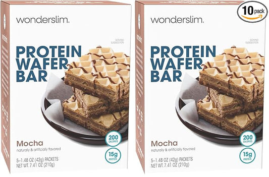 WonderSlim Protein Wafer Snack Bar, Mocha, 200 Calories, 15g Protein, 0mg Cholesterol (5ct) (Pack of 2)