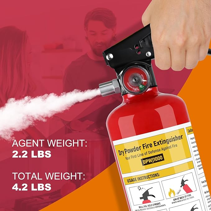 ABC Fire Extinguisher for Home- 1-A:10-B:C Rated Dry Chemical Extinguisher, Extintor Para Carro Fire Safety Equipment with Quick-Release Handle for Kitchen, Business, Vehicle