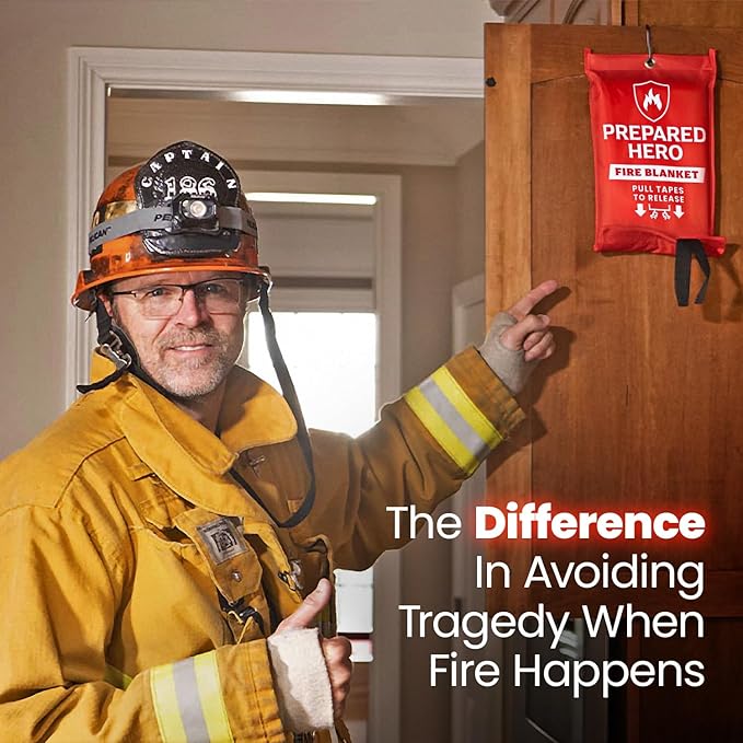Prepared Hero Emergency Fire Blanket - 12 Pack - Fire Suppression for Kitchen, 40” x 40” Fiberglass Fire Blanket for Home