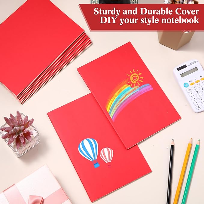 Mimorou 100 Pcs Kraft Notebook Journals 5.5 Inch x 8.3 Inch A5 Softcover Notebooks Bulk for Writing Sketch Office Notepad with 60 Pages 30 Sheets (Multicolor,Lined) (Red,Lined)