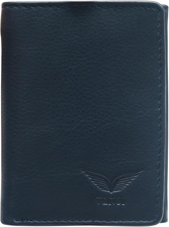 VANSI Genuine Leather Modern TriFold Design Wallet and Card Holder for Men (NAVY)