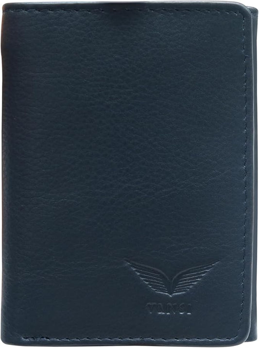 VANSI Genuine Leather Modern TriFold Design Wallet and Card Holder for Men (NAVY)