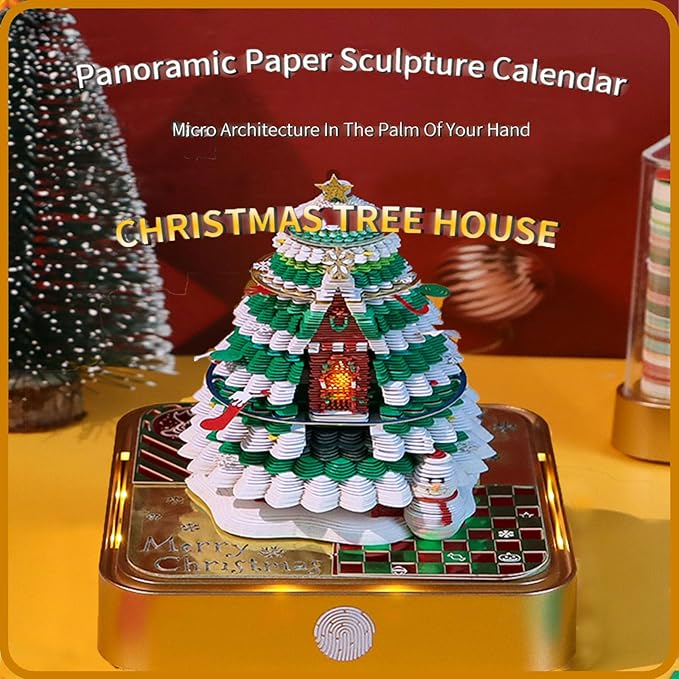 3D Calendar 2026 Time Piece Calendar 3D Memo Pad Tear Away Carving Art Notepad Paper Sculpture Artwork for Sticky Note Record DIY Christmas Gift Office Desktop Decoration-Golden Christmas Tree