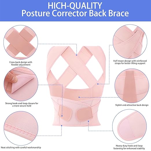 Posture Corrector for Women and Men Plus Size Full Back Support Brace Straightener Scoliosis Spine Upper Back Pain Relief Adjustable Shoulder Instant Posture Corrector with Hunchback Pink XX-Large