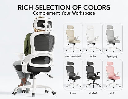 TRALT Office Chair - Ergonomic Office Chair with Back Support, Computer Chair - Home Office Desk Chairs, 330lbs Wide Seat Big and Tall Office Chairs with Headrest, Comfy Desk Chairs (White Black)