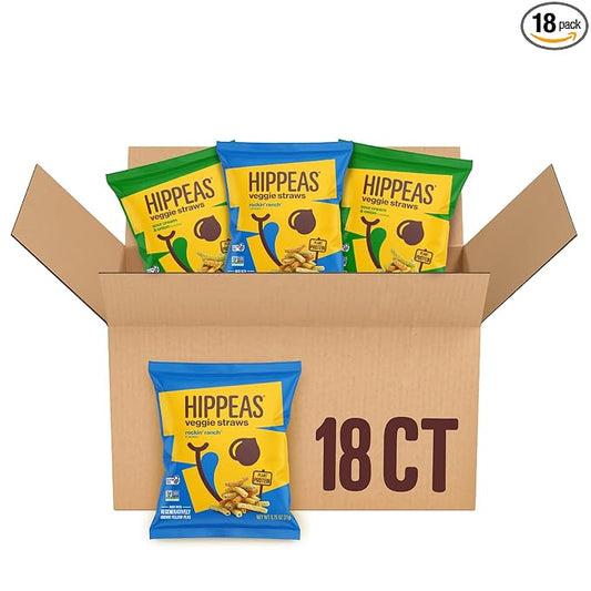 Hippeas Veggie Straws, Variety Pack: Sour Cream & Onion, Rockin’ Ranch, 0.75 Ounce (Pack of 18), 2g Protein, 1g Fiber, Vegan, Gluten-Free, Crunchy, Plant Protein Snacks