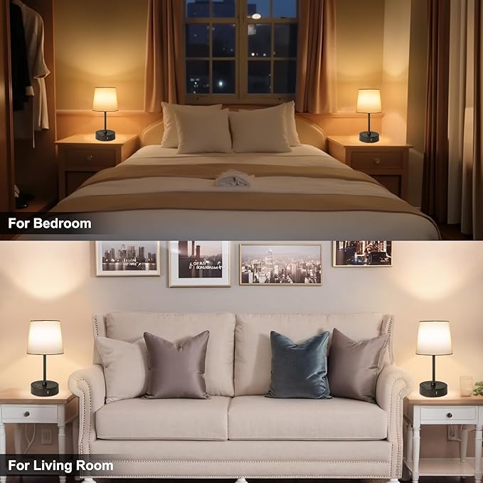 Ascher Small Bedside Table lamp, RGB Color Changing Lamps, 3 Color Temperatures, Dimmable Nightstand Lamp with USB C+A Ports, Touch Desk Lamp for Bedroom Living Room, H11.4in(Cream Shade)