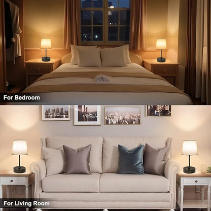 Ascher Small Bedside Table lamp, RGB Color Changing Lamps, 3 Color Temperatures, Dimmable Nightstand Lamp with USB C+A Ports, Touch Desk Lamp for Bedroom Living Room, H11.4in(Cream Shade)