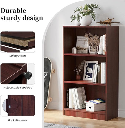 Bookshelf, 3 Shelf Bookcase Open Modern Bookshelf, Bookcase with Freestanding Display Storage, Wooden Book Shelf for Bedroom, Living Room, Dinning Room, Office, 60 Inch, Deep Brown