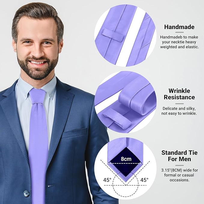 Black Ties For Men Solid Pure Color Formal Neckties 3.15" (8CM) Men's Tie for Business and Wedding with Gift Box