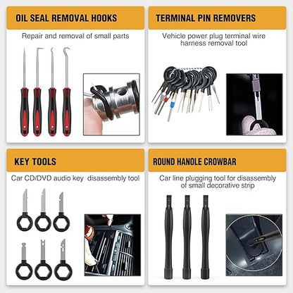 GOOACC 330Pcs Trim Removal Tool, Auto Push Pin Bumper Retainer Clip Set Fastener Terminal Remover Tool Adhesive Cable Clips Kit Car Panel Radio Removal Auto Clip Pliers, Black