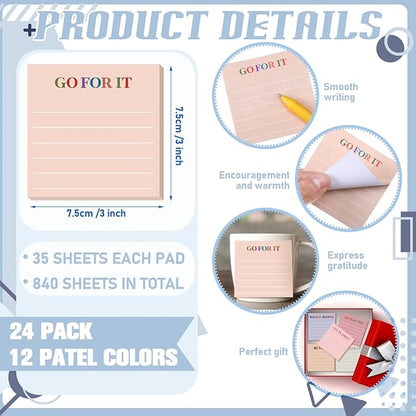 Yinder 24 Pcs Inspirational Sticky Notes Christmas Stocking Stuffers Motivational Sticky Notes Pad Employee Appreciation Gift Bulk for Teacher Nurse Coworker Office 3 x 3'' (Motivational,Aesthetics)