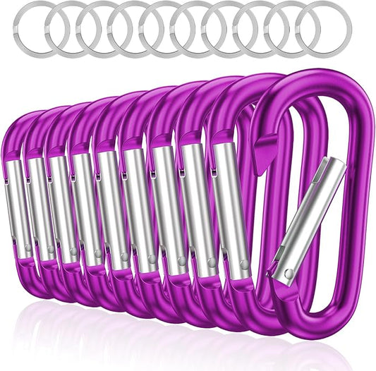 sprookber 3" Aluminum Carabiner D Ring, Caribeener Clips, Spring Snap Hook for Keychain Clip, Set of 10