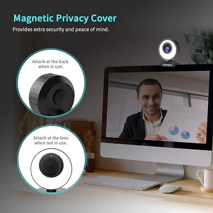 NexiGo N620E 60FPS AutoFocus ePTZ Webcam, 2X Digital Zoom, Ring Light & Privacy Cover, [Software Included], 1080P FHD Streaming Web Camera, Dual Stereo Mics, for Zoom Skype Teams (Renewed)