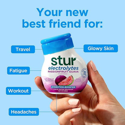 Stur Electrolyte Water Enhancer | Sweetened with Stevia | High in Antioxidants | Sugar Free | Zero Calories | Keto | Vegan | 5 Bottles, Makes 90 Drinks (Passionfruit Guava)