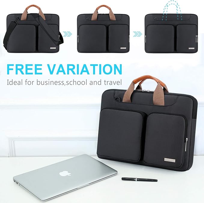 Lacdo 360° Protective Laptop Shoulder Bag for 15 inch New MacBook Air M4 A3241 2025, M3 A3114, M2 A2941 2024-2023, 15 inch MacBook Pro A1990 A1707, Dell XPS 15 Plus 2022-2020 Computer Case Bag, Black