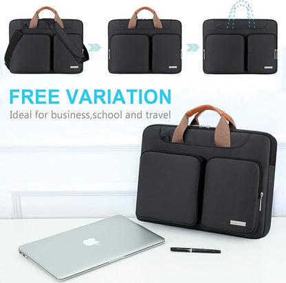 Lacdo 360° Protective Laptop Shoulder Bag, 14 Inch Laptop Sleeve Case for HP Lenovo Dell ASUS Acer Chromebook 14, HP Stream, Dell Inspiron, Lenovo IdeaPad, Acer Spin, ASUS ZenBook Computer Bag, Black