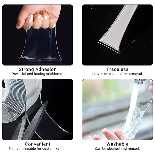 Double-Sided Adhesive Tape, Nano Tape, Transparent Adhesive Tape, Traceless Adhesive Tape, Removable, Washable, Reusable, Suitable for Carpets, Photo Walls, 3m Per Roll, 2 Rolls