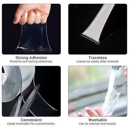 Double-Sided Adhesive Tape, Nano Tape, Transparent Adhesive Tape, Traceless Adhesive Tape, Removable, Washable, Reusable, Suitable for Carpets, Photo Walls, 3m Per Roll, 2 Rolls