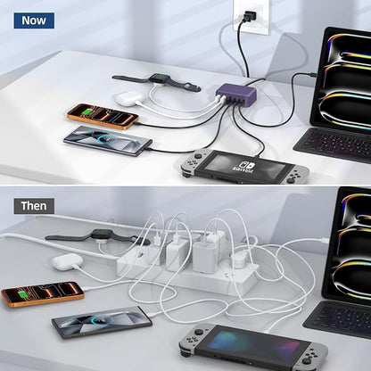 100W GaN USB-C Charger Block – 6-Port Fast Charging Station for iPhone, iPad & Laptop