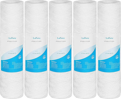 10 Micron 10" x 2.5" String Wound Sediment Water Filter Cartridge,5 Pack,Whole House Sediment Filtration, Universal Replacement for Most 10 inch RO Unit