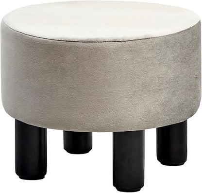 Cpintltr Foot Stool Velvet Ottoman Round Footstool for Couch Desk Soft Step Stool Padded Foot Rest with Non-Skid Pine Legs Multiple Colors Furniture for Hallway Office Lounge Dorm Room Grey -