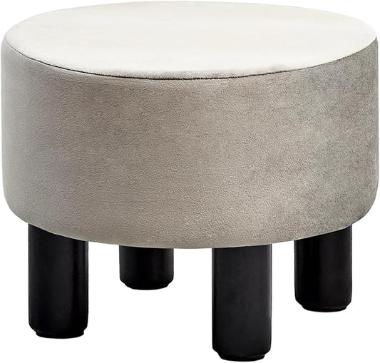 Cpintltr Foot Stool Velvet Ottoman Round Footstool for Couch Desk Soft Step Stool Padded Foot Rest with Non-Skid Pine Legs Multiple Colors Furniture for Hallway Office Lounge Dorm Room Grey -