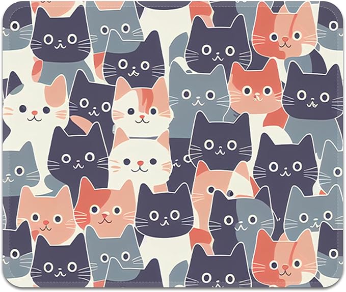 Square Mouse Pad with Stitched Edge, Premium Mousepad Washable Cloth. Computer Mouse Pad with Non-Slip Rubber Base, Mouse Pads for Computers Laptop Mouse 9.25x7.75x0.12 inch-Round Face Cat