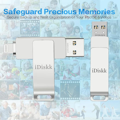 iDiskk 256GB iPhone Photo Storage Stick MFi Certified Flash Drive Photo Stick for iPhone (14/13/12/12 pro/12 pro max/11/11 Pro/XR/X) Flashdrive for iPhone iPad MacBook/Laptops/PC for Photos Videos