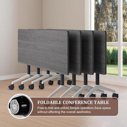 Folding Conference Table Modern Large Mobile Meeting Table Rolling Conference Room Tables with Wheels Seminar Tables for Office Training Classroom (4, Oak Grey, 55" D X 23.6" W X 29.5" H)