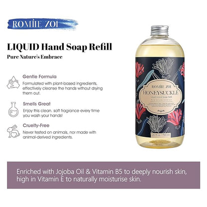 ROMIIE ZOI Liquid Hand Soap Refill, Honeysuckle, Gentle & Moisturizing Formula, 750 ML/ 26 FL OZ