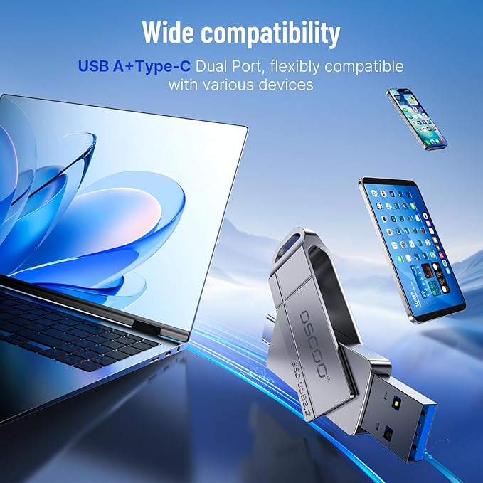 256GB USB Flash Drive,Up to 550MB/s–USB 3.2 Gen1 High-Speed Thumb Drive, Dual USB-C & USB-A Ports, Compatible with iPhone 15/16/17, Android Phones, Mac – Photo & Video Backup