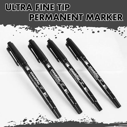 cloudriver Ultra Fine Permanent Markers, 60 Bulk Pack Twin Tip Black Permanent Marker Set, Waterproof and Quick Drying