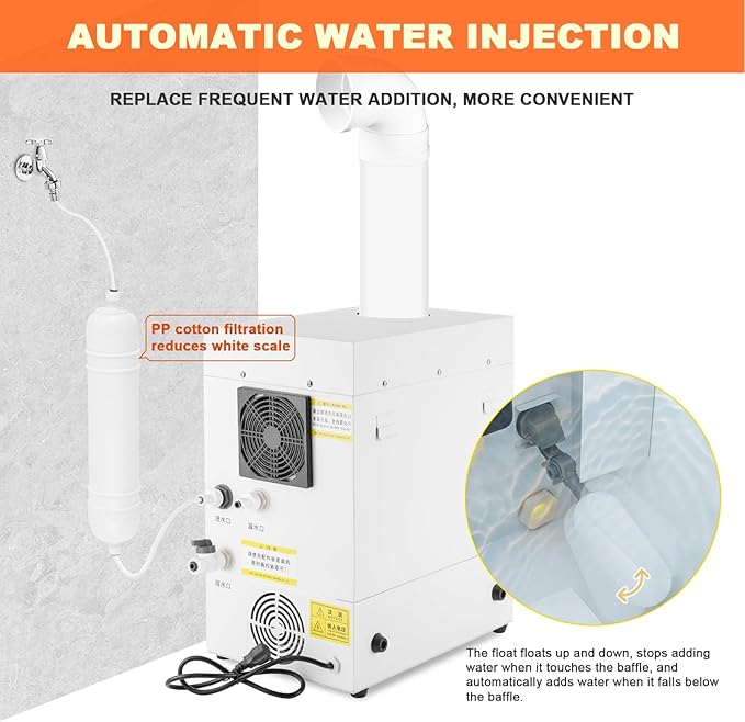Industrial&Commercial Humidifier 7000ml/h Cool Mist Humidifier, Stainless Steel Shell, Automatic Water Filling, Mist Volume Adjustable, for Large Room Plant Greenhouse Mushroom 110V
