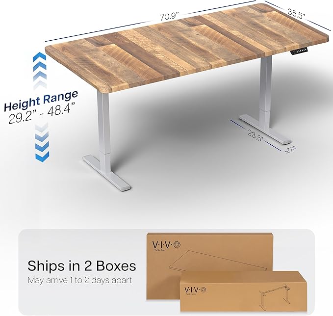 VIVO Electric 71 x 36 in Standing Desk, Memory Height Adjustment, 1B Series, Reclaimed Wood Top Gray Frame, DESK-KIT-1G7P-36