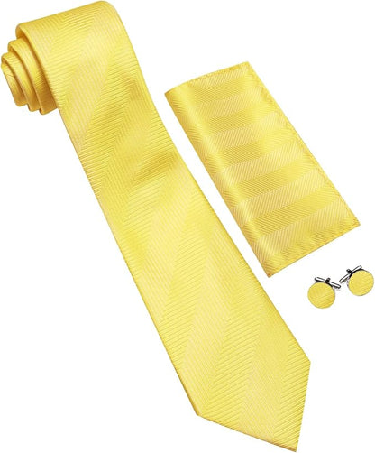 Barry.Wang Tie Sets for Men Silk Solid Necktie Stain Ties Handkerchief Pocket Square Cufflinks Wedding Business Dyed
