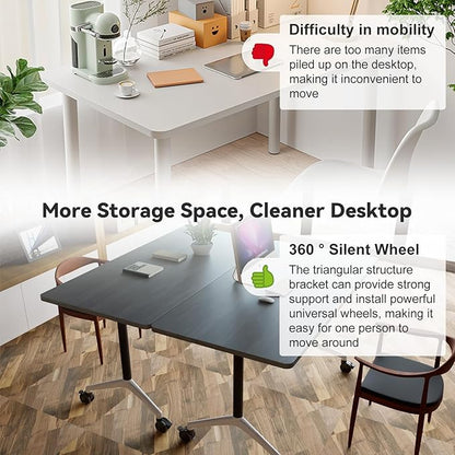 Conference Table, Folding Conference Room Tables, Modern Flip Top Seminar Training Meeting Table with Wheels, Modular Foldable Conference Tables for Home Office Classr (Gray 6 Pack 55.1inch)