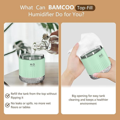 Small Humidifiers for Bedroom 350ml Mini Portable Humidifier for Travel Plants Humidifier, Humidificador for Bedroom Plants Travel Office Desk Car Light Green
