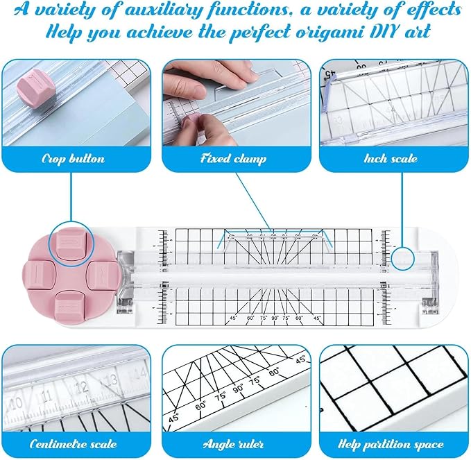 4-in-1 Multi-Function Paper Trimmer,Bidirectional Papers Cutter,Bidirectional Rotary Paper Cutter for A4/Photo/Card, for Daily Manual and Office Use (Pink)