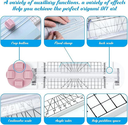 4-in-1 Multi-Function Paper Trimmer,Bidirectional Papers Cutter,Bidirectional Rotary Paper Cutter for A4/Photo/Card, for Daily Manual and Office Use (Pink)
