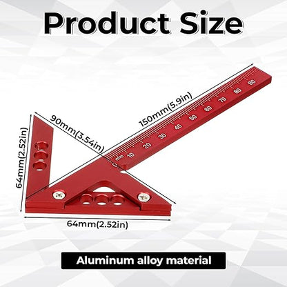 Circle Center Finder Tool Aluminum Alloy Center-Positioning Ruler High-Precision Centering Rulers Multi Angle Ruler 45/90 Degree Center Finder-Ruler Multi-Function Arrow Rulers (Red Metric)
