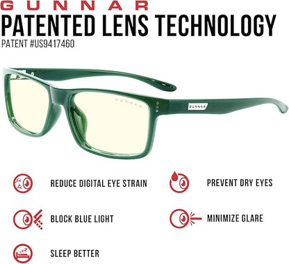 GUNNAR - Vertex Premium Gaming and Computer Glasses - Blocks 65% Blue Light - Clear Tint, Moss