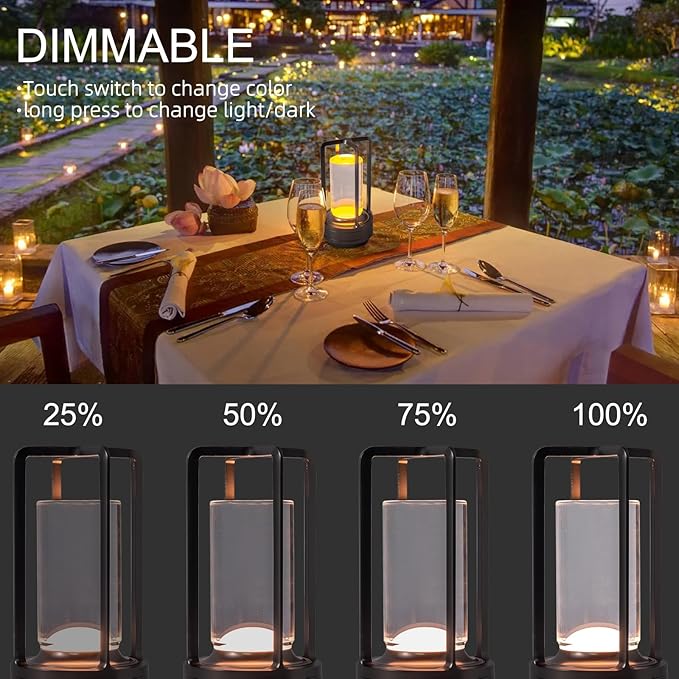 Rechargeable Cordless LED Table Lamp - Waterproof Portable Touch Dimmable Desk Light for Outdoor, Camping, Patio, Bedroom, Living Room - Night Light with Long Battery Life (Grey)