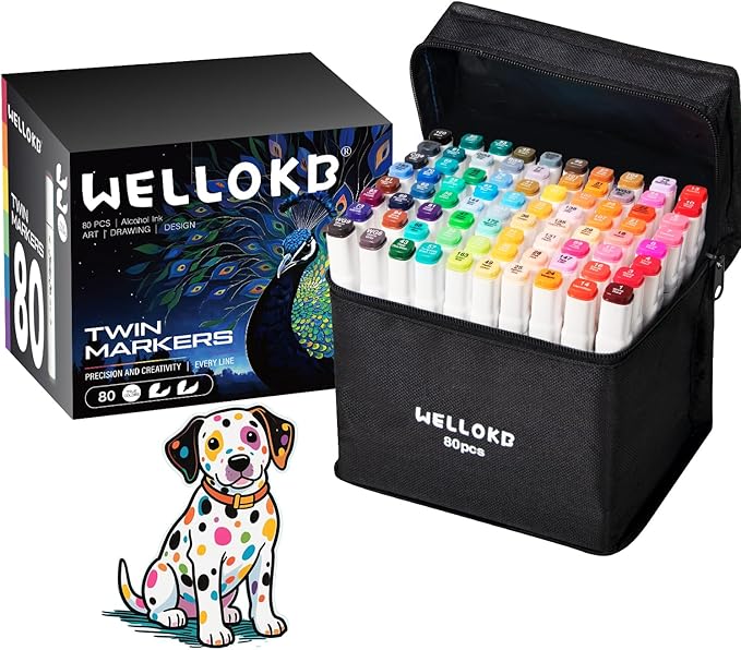 Alcohol Markers Set, 80 Colors Dual Tip Art Markers with Broad and Fine Tips for Adult Coloring Books, Drawing, Illustration, Sketching, No Bleed Ink Supplies