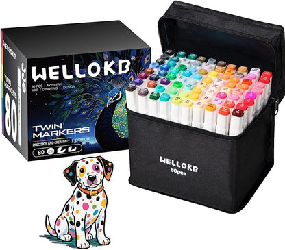 Alcohol Markers Set, 80 Colors Dual Tip Art Markers with Broad and Fine Tips for Adult Coloring Books, Drawing, Illustration, Sketching, No Bleed Ink Supplies